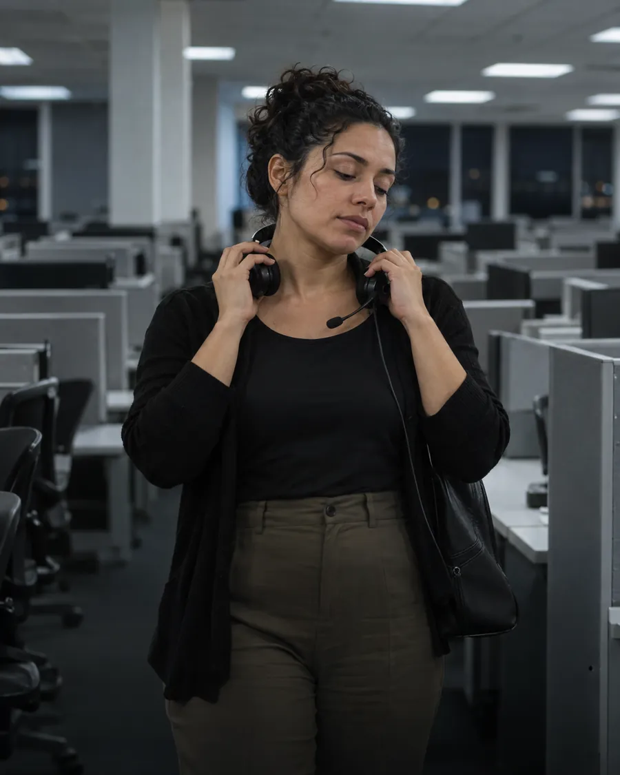 Operadora de call center no fim do expediente